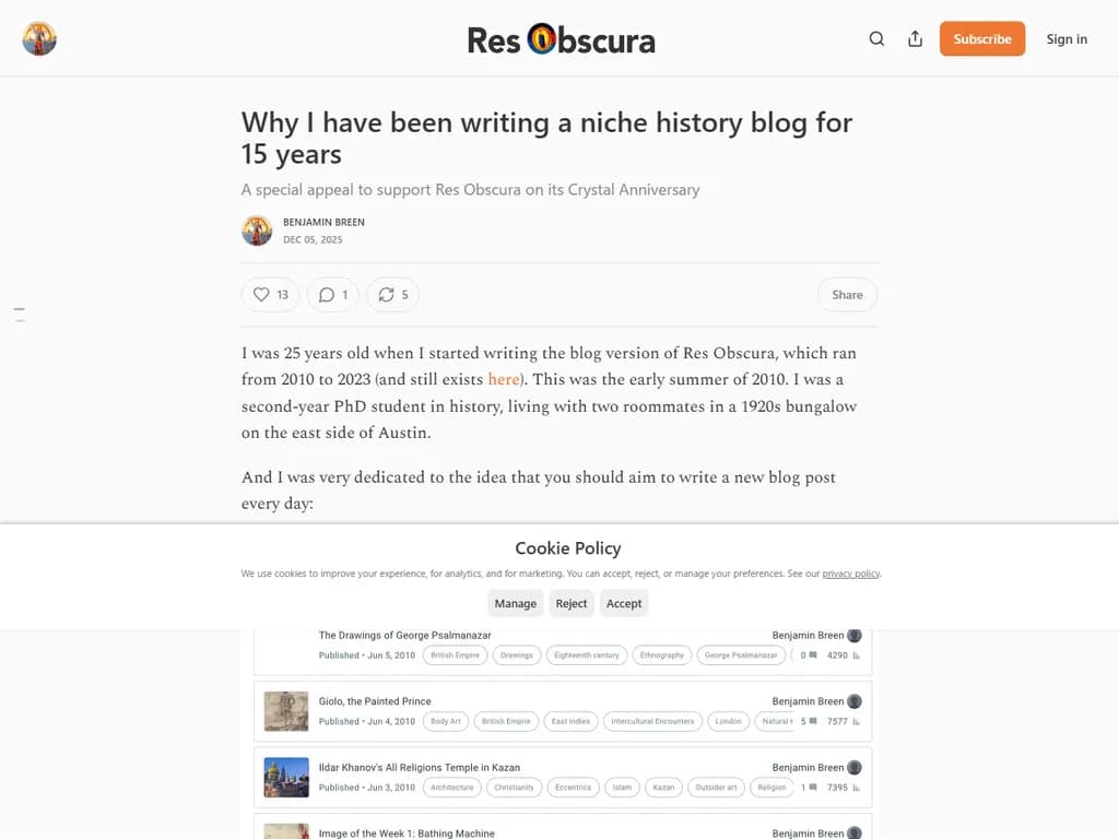 I have been writing a niche history blog for 15 years