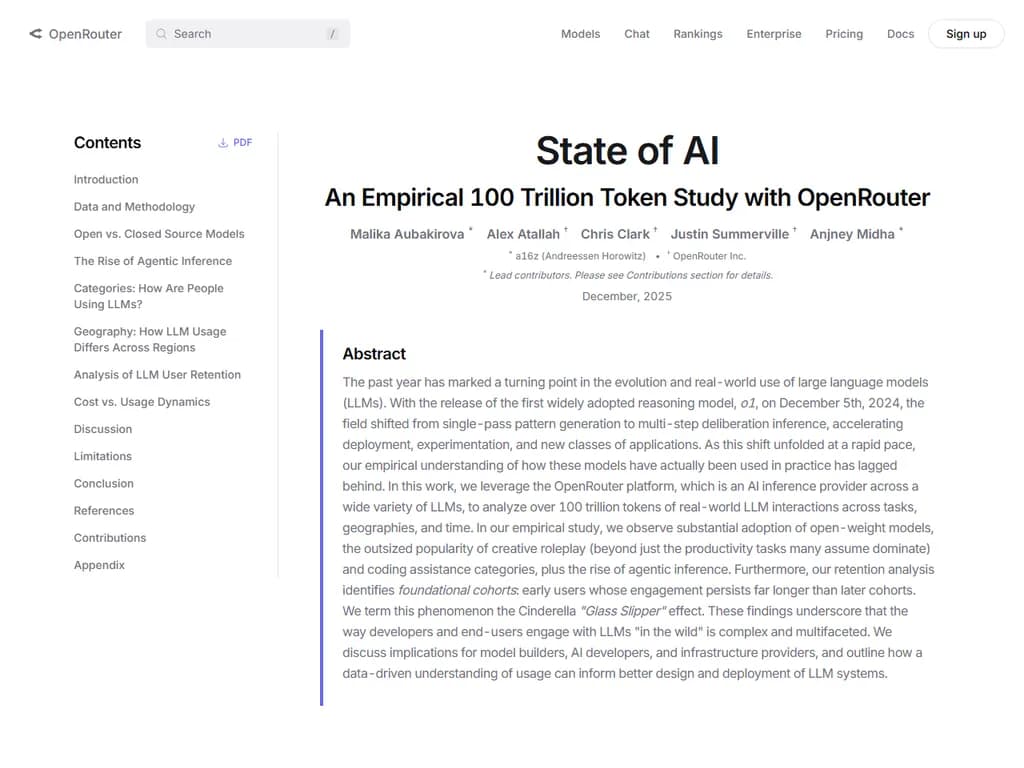 State of AI: An Empirical 100T Token Study with OpenRouter
