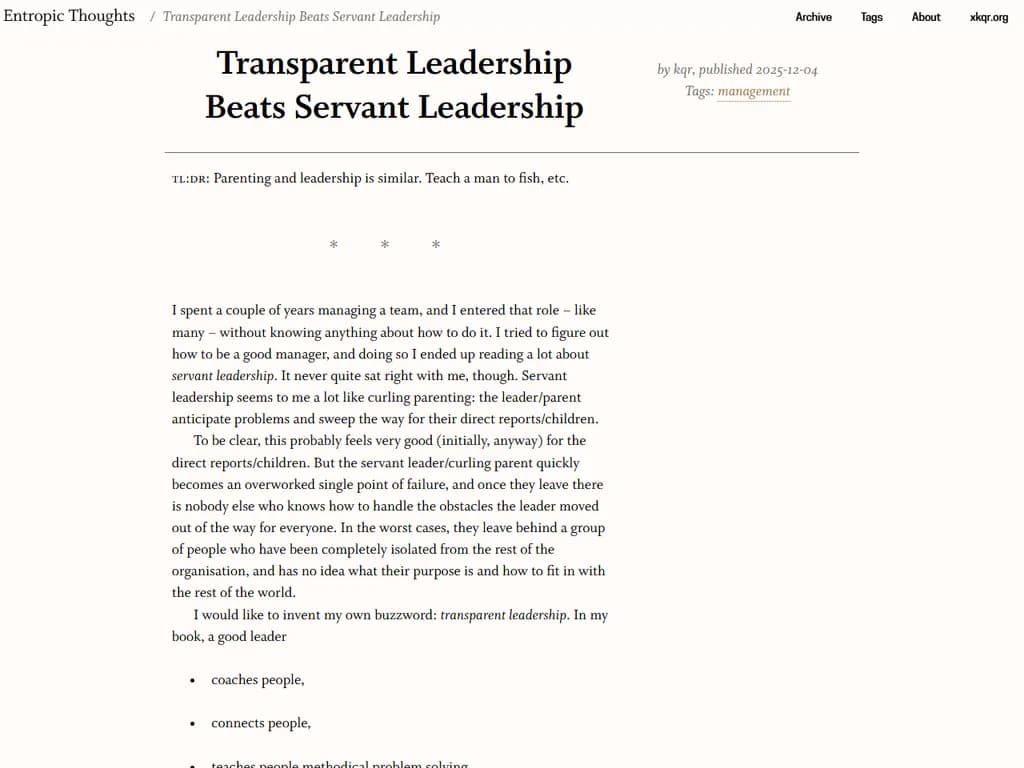 Transparent leadership beats servant leadership