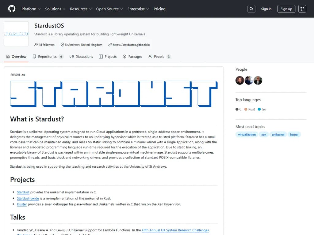 StardustOS: Library operating system for building light-weight Unikernels