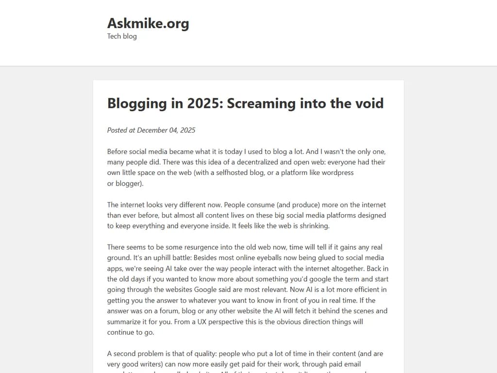 Blogging in 2025: Screaming into the Void