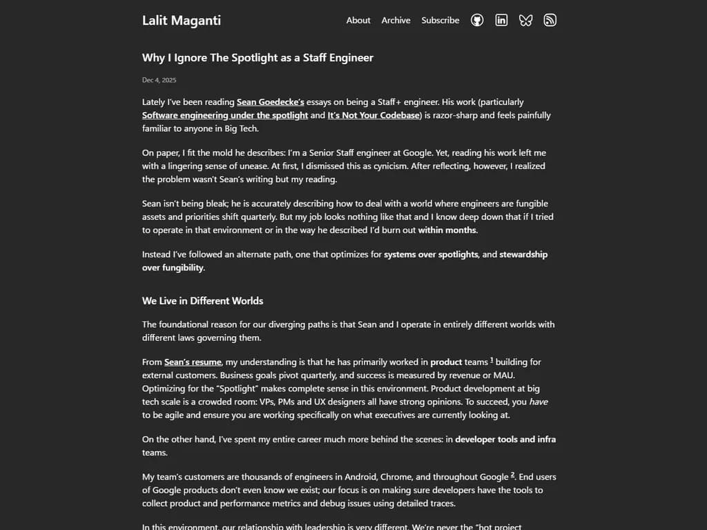 I ignore the spotlight as a staff engineer