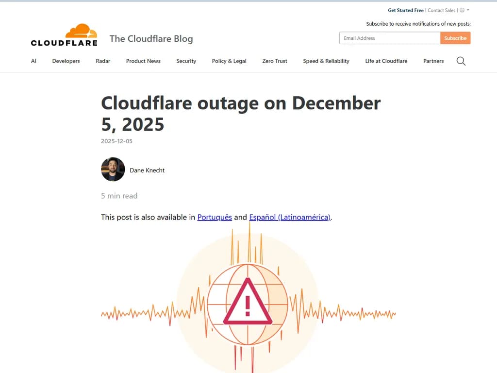 Cloudflare outage on December 5, 2025