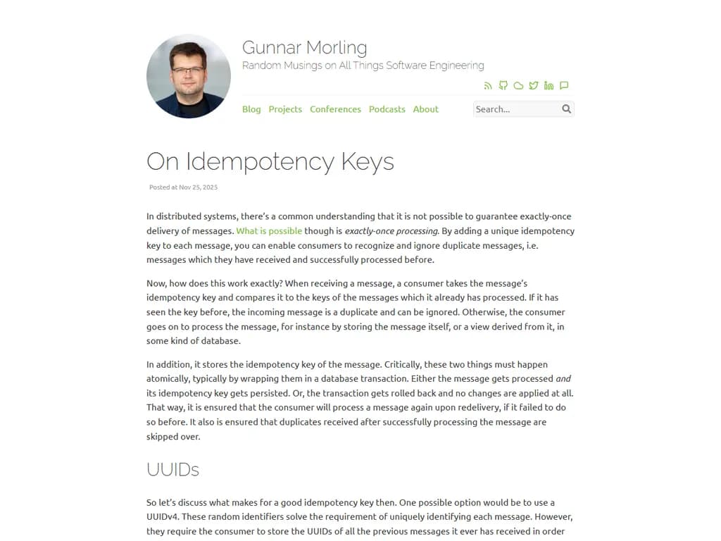 Idempotency keys for exactly-once processing