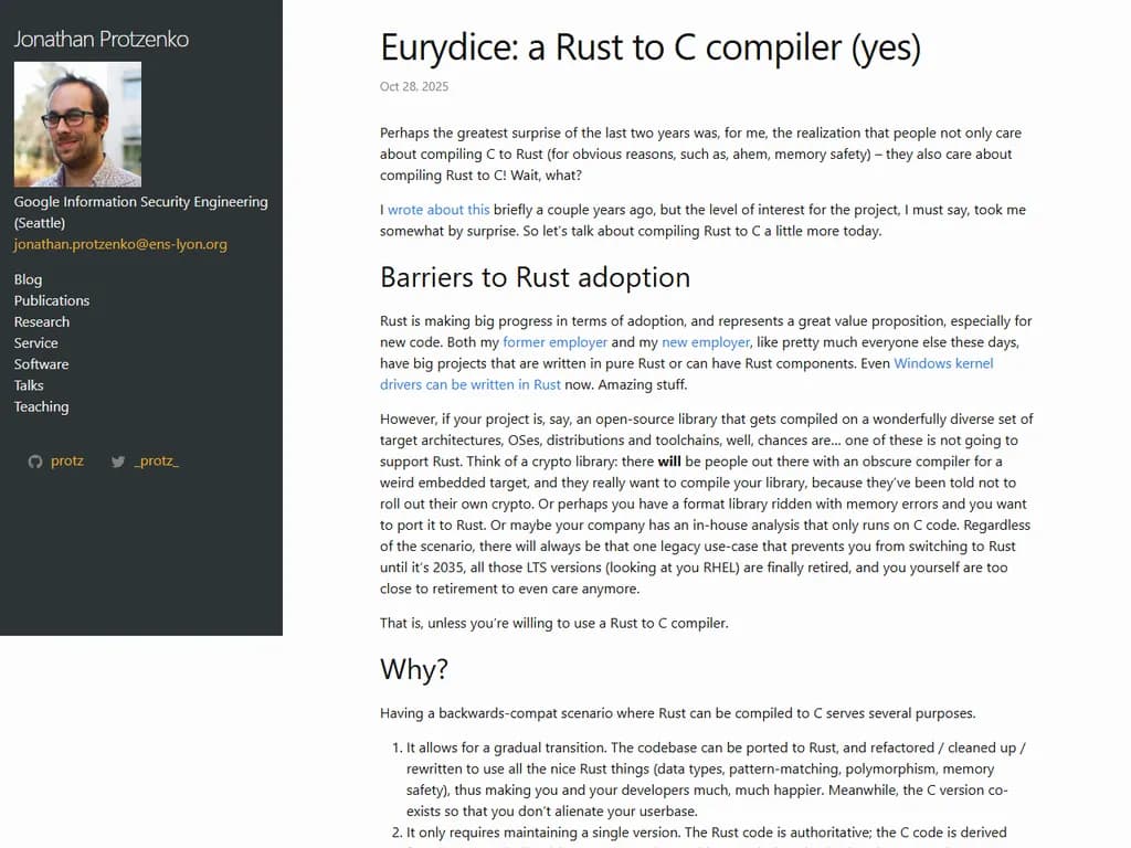 Eurydice: a Rust to C compiler (yes)