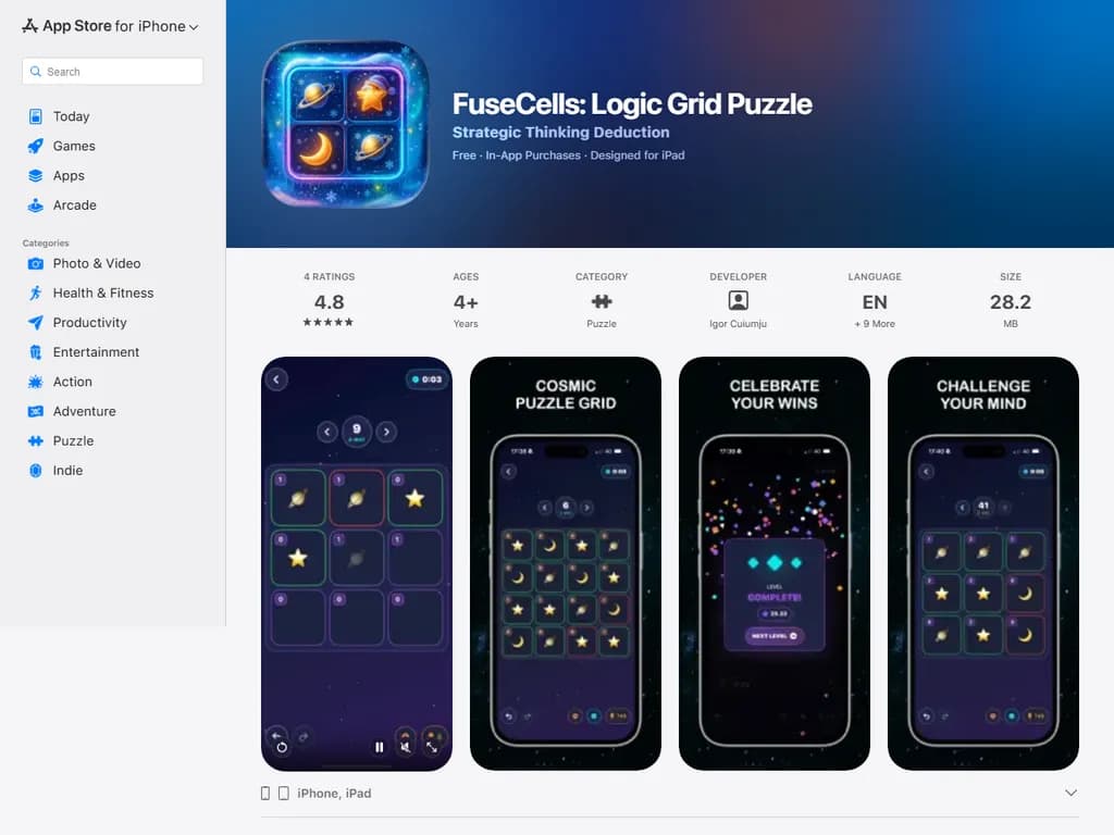Show HN: FuseCells – a handcrafted logic puzzle game with 2,500 levels
