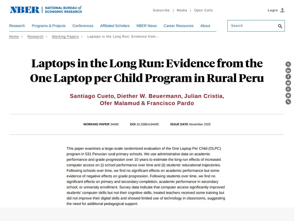 Evidence from the One Laptop per Child program in rural Peru