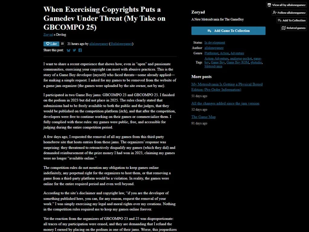 When exercising copyrights puts a gamedev under threat: My take on GBCOMPO 25