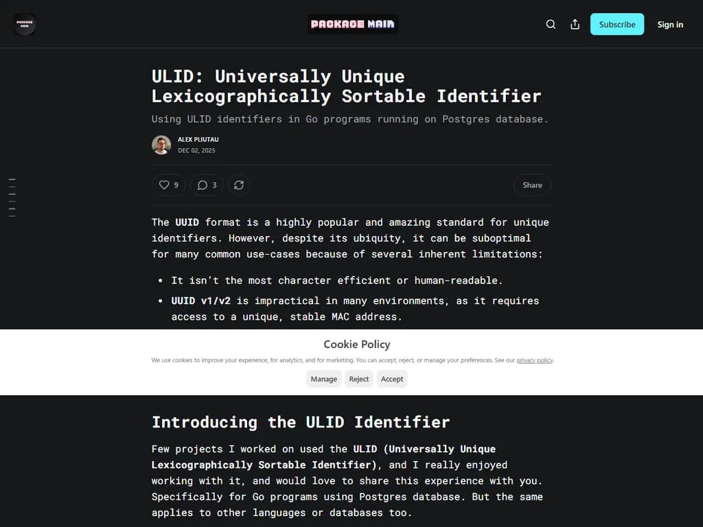 ULID: Universally Unique Lexicographically Sortable Identifier