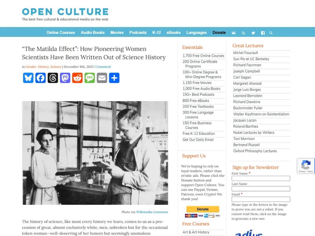 "The Matilda Effect": Pioneering Women Scientists Written Out of Science History