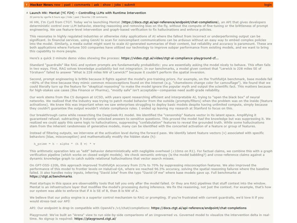Launch HN: Mentat (YC F24) – Controlling LLMs with Runtime Intervention