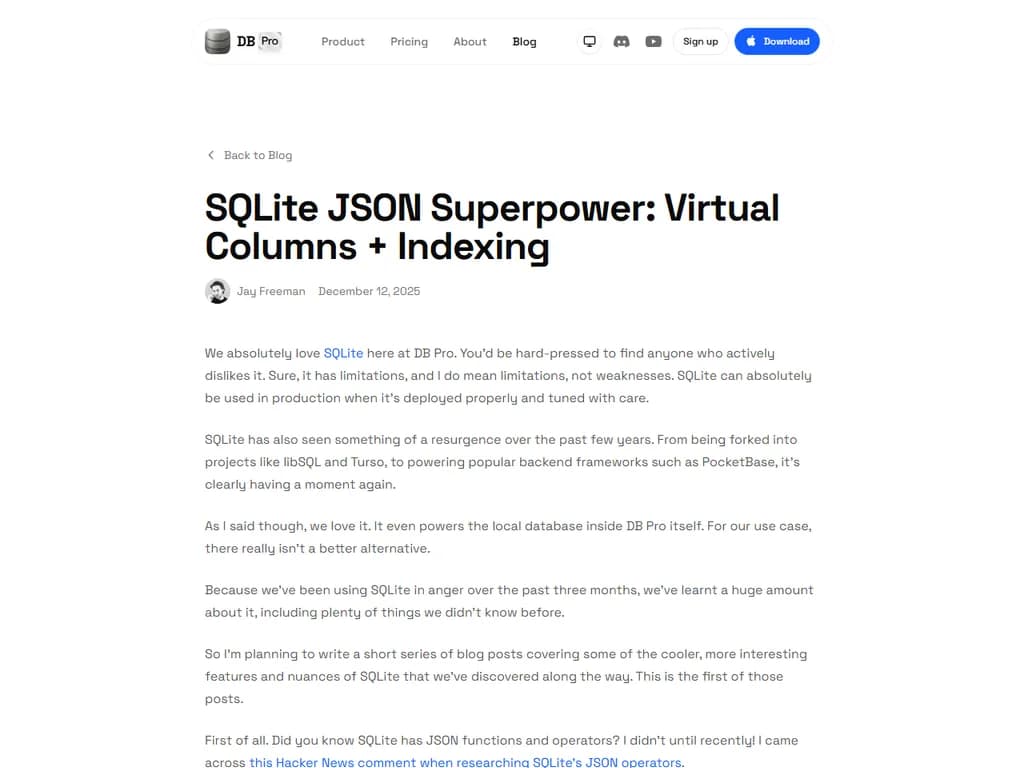 SQLite JSON at full index speed using generated columns