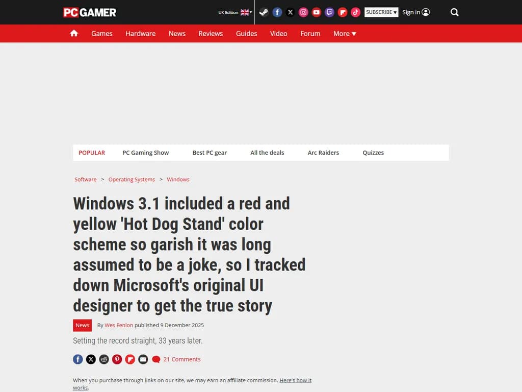 The true story of the Windows 3.1 'Hot Dog Stand' color scheme