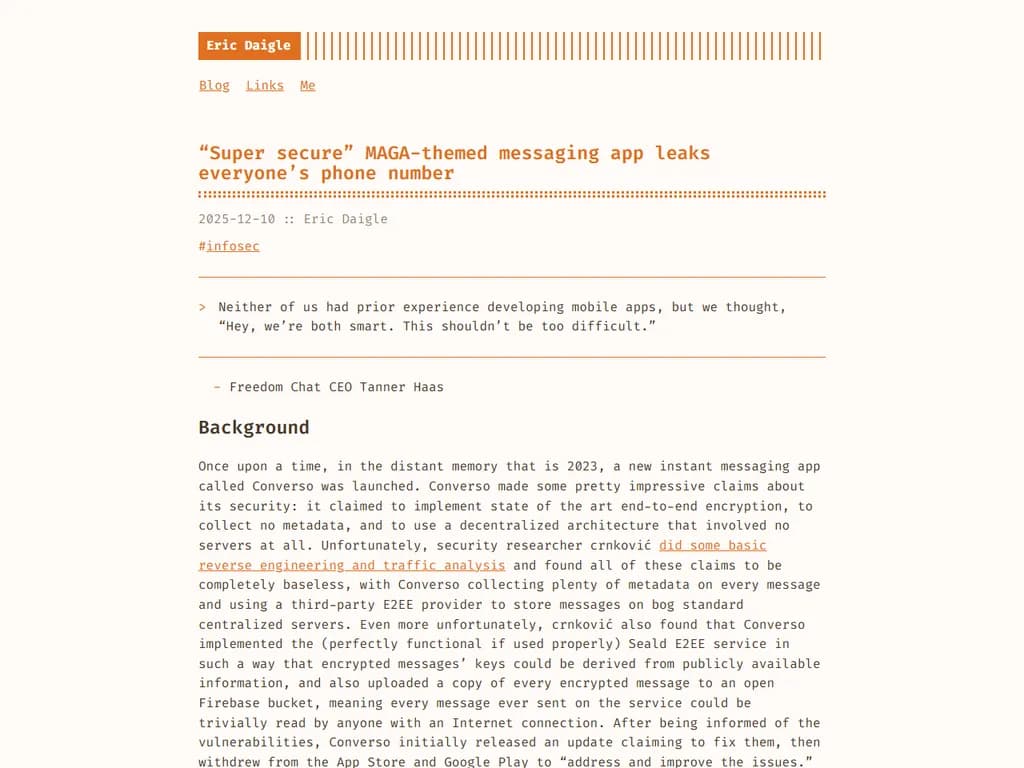 “Super secure” messaging app leaks everyone's phone number