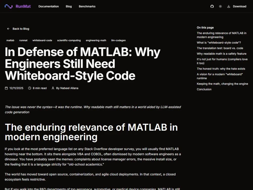 In Defense of Matlab Code