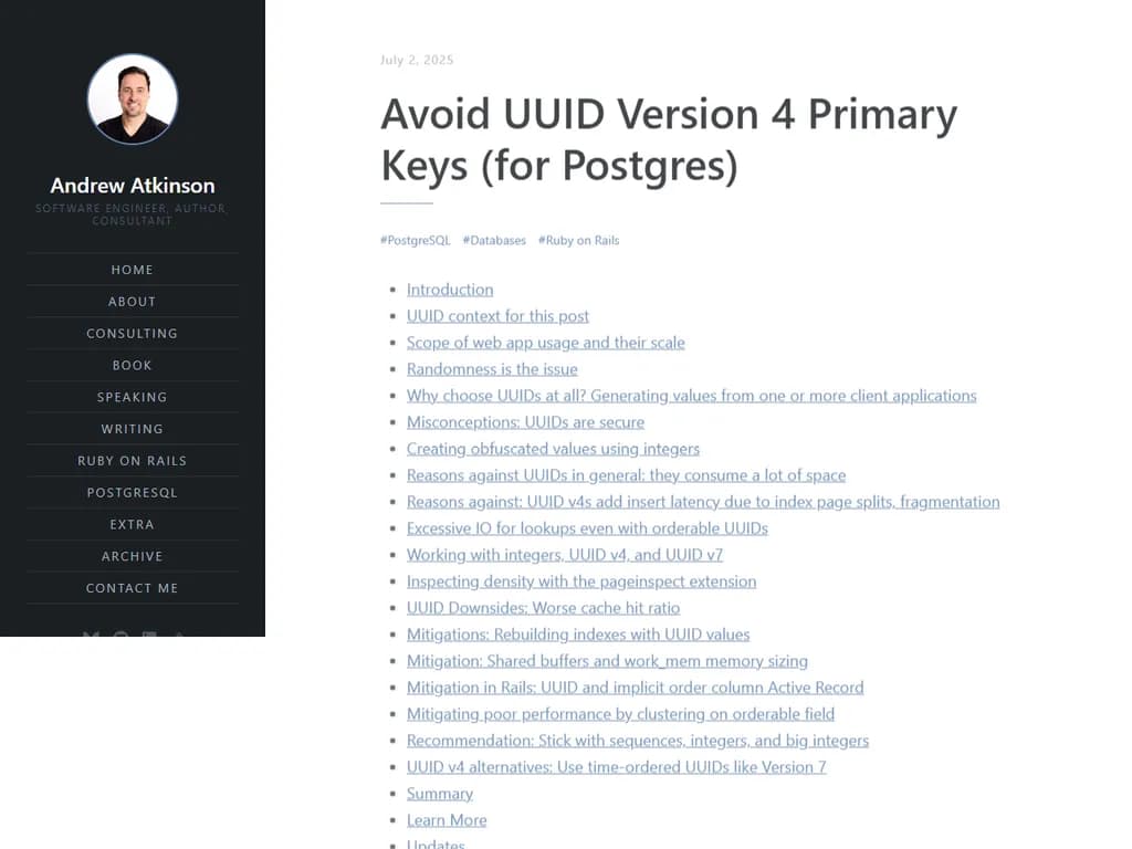 Avoid UUID Version 4 Primary Keys in Postgres