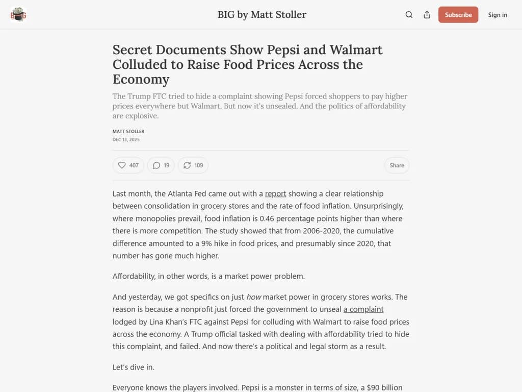 Secret Documents Show Pepsi and Walmart Colluded to Raise Food Prices