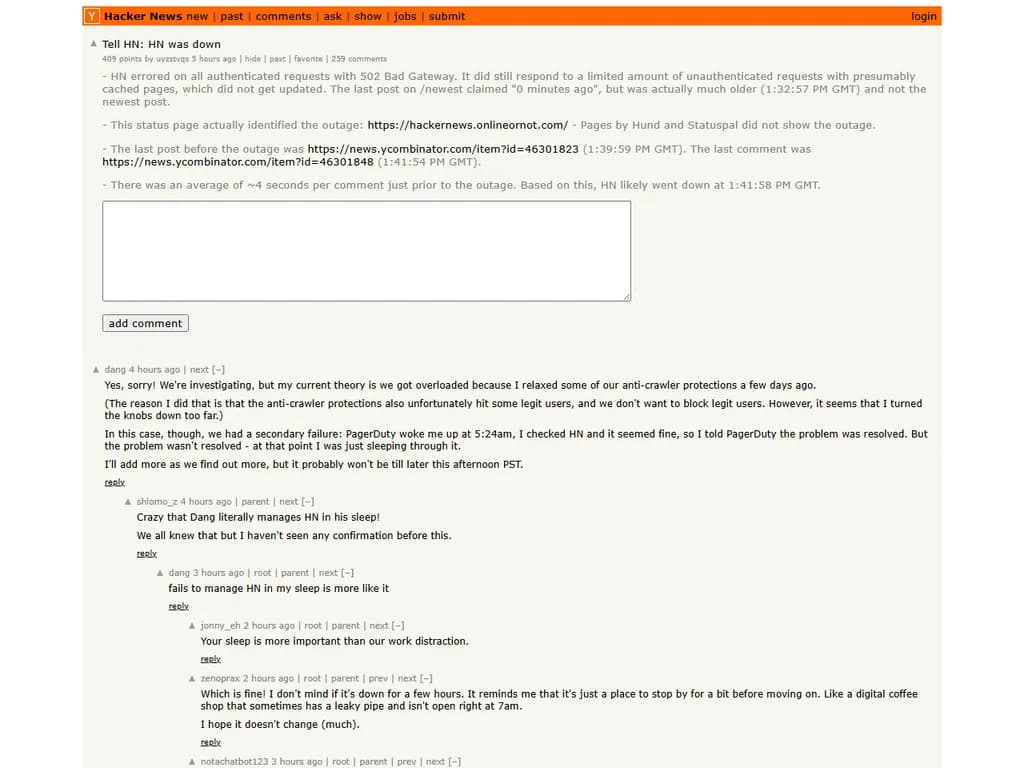 Tell HN: HN was down