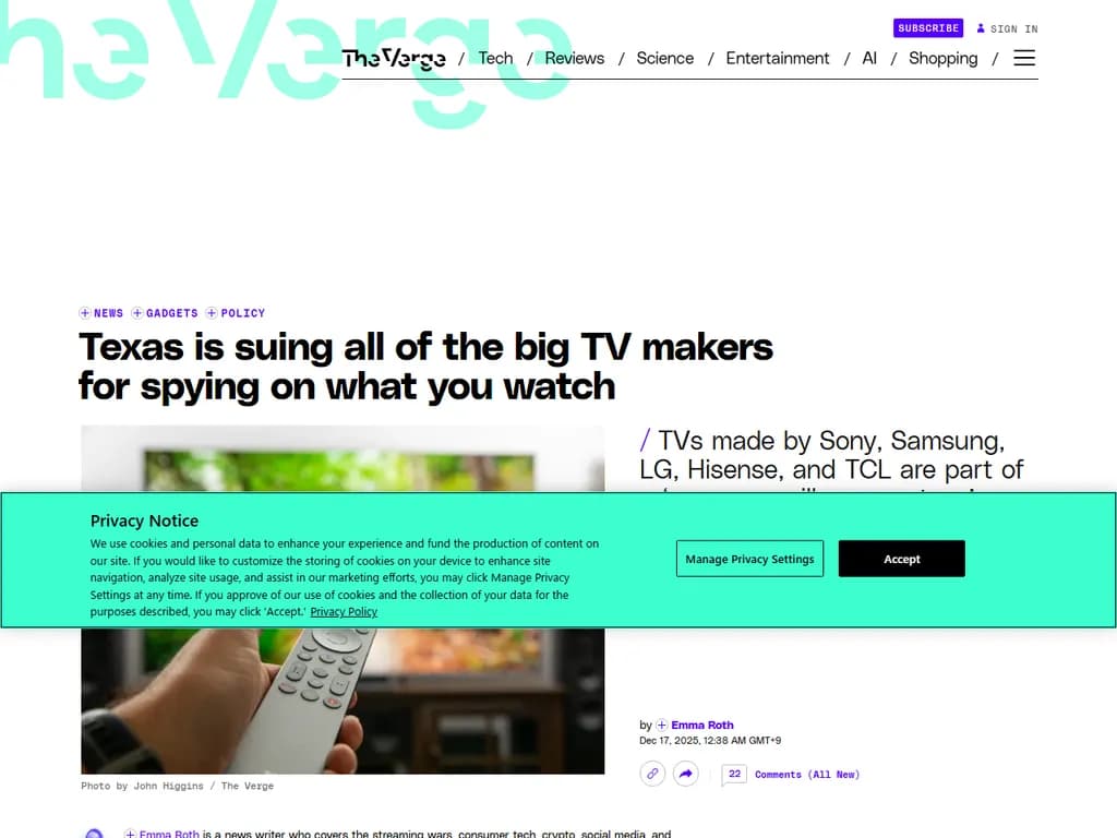 Texas is suing all of the big TV makers for spying on what you watch