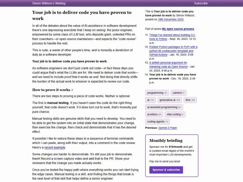Your job is to deliver code you have proven to work