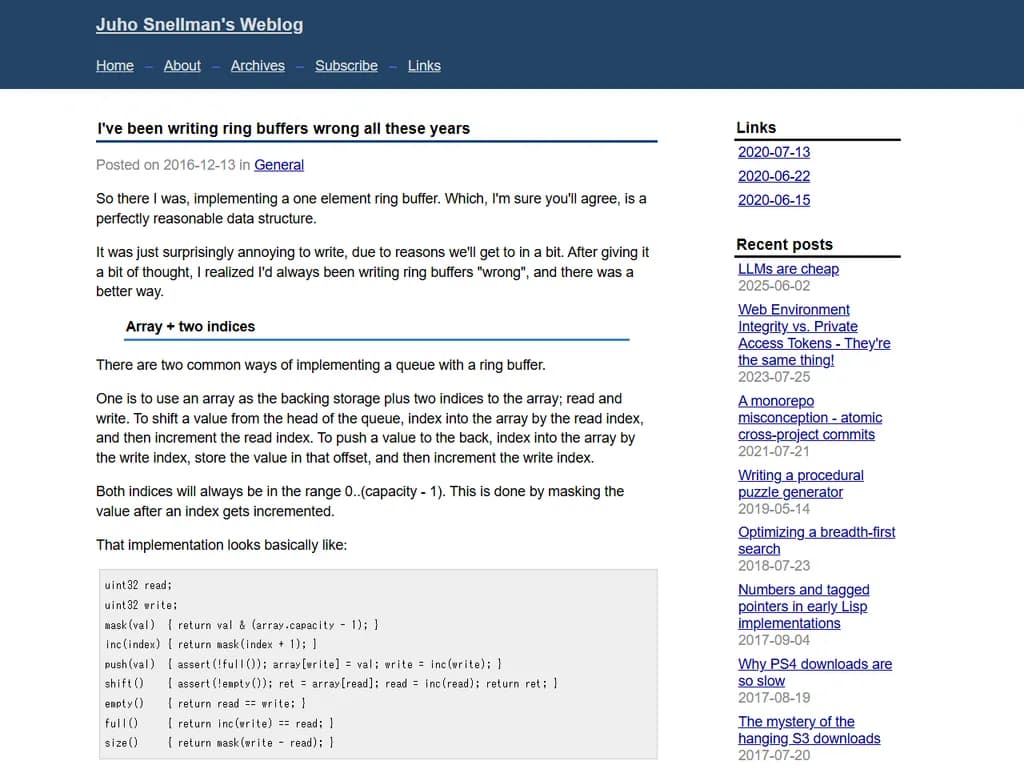 I've been writing ring buffers wrong all these years (2016)