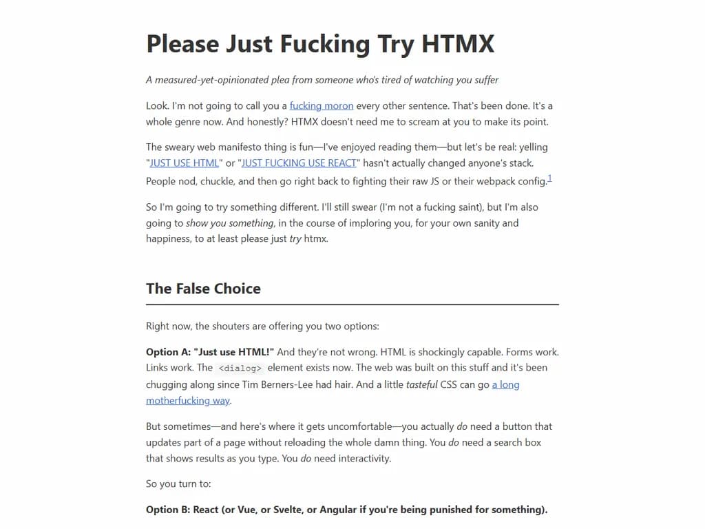 Please just try HTMX