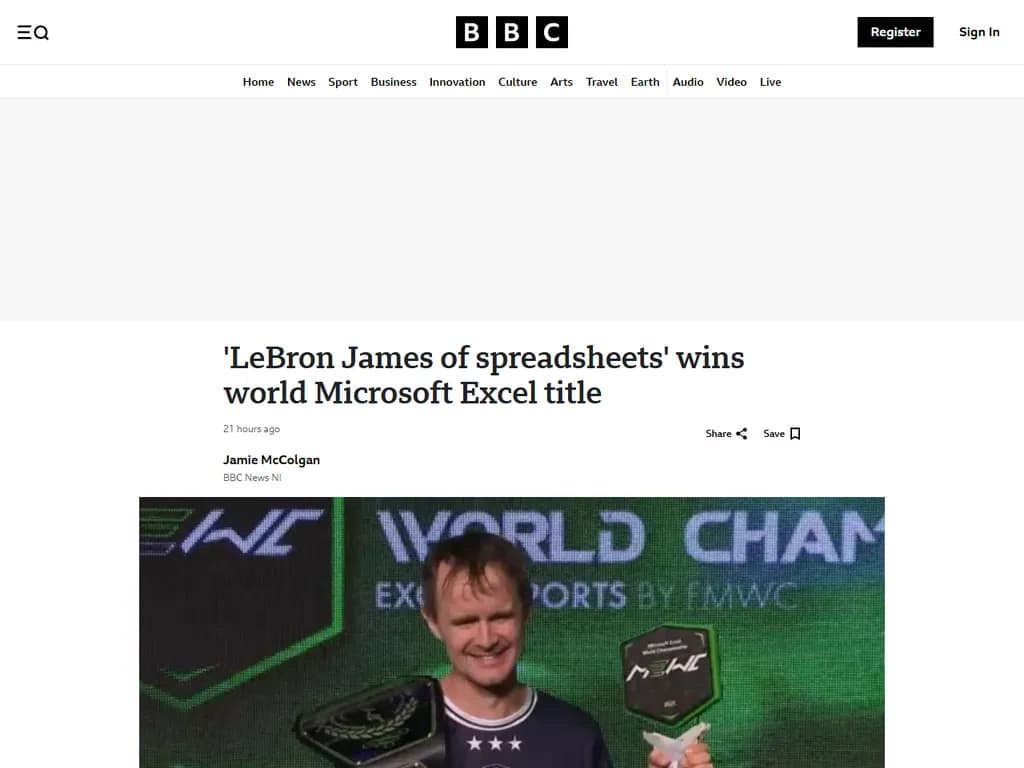 アイルランド出身のディアムウィッド・エーリーが、マイクロソフト・エクセル世界選手権で優勝しました。