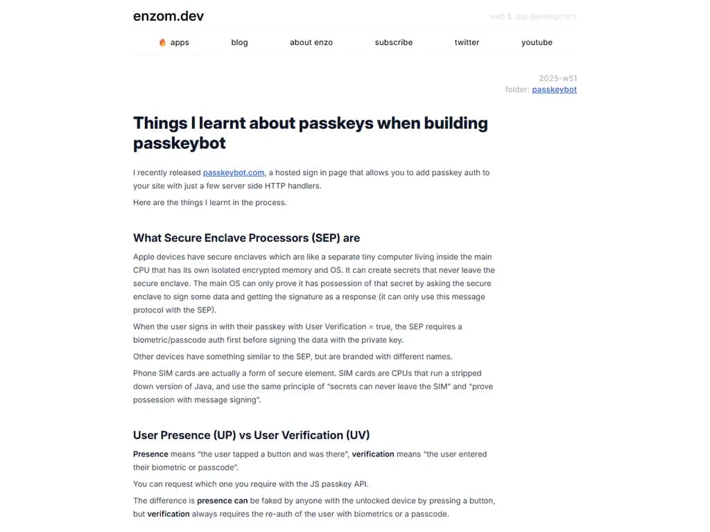 パスキー・ボット構築で学んだこと
(Note: The original title is short, so the translation preserves its brevity while conveying the meaning.)