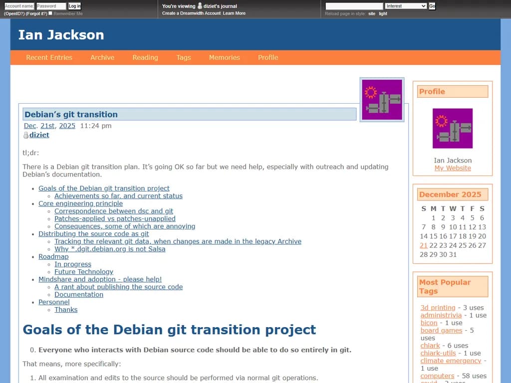 **Debian の Git 移行**
Debian はコード管理のために、よりシンプルで効率的な Git ワークフローへ移行しました。今回の変更では、リポジトリ構成の更新、ブランチ方針の明確化、そして開発者間の協働を促進する自動化ツールが導入されます。
主なポイント
- **集中管理型リポジトリ**:主要プロジェクトはすべて公式 Debian Git サーバにホストされています。
- **ブランチモデル**:専用の機能ブランチと長期サポート(LTS)ブランチを備えた、シンプルな `master` ベースのワークフローです。
- **自動チェック**:プッシュごとに継続的インテグレーションパイプラインが実行され、テスト・リンティング・セキュリティスキャンを行います。
- **ドキュメント更新**:貢献ガイドラインや開発者ハンドブックは新しいプロセスに合わせて改訂されています。
この変更によりマージコンフリクトの減少、リリースサイクルの高速化、そして Debian のすべての貢献者がプロジェクト状況を把握しやすくなることを目指しています。