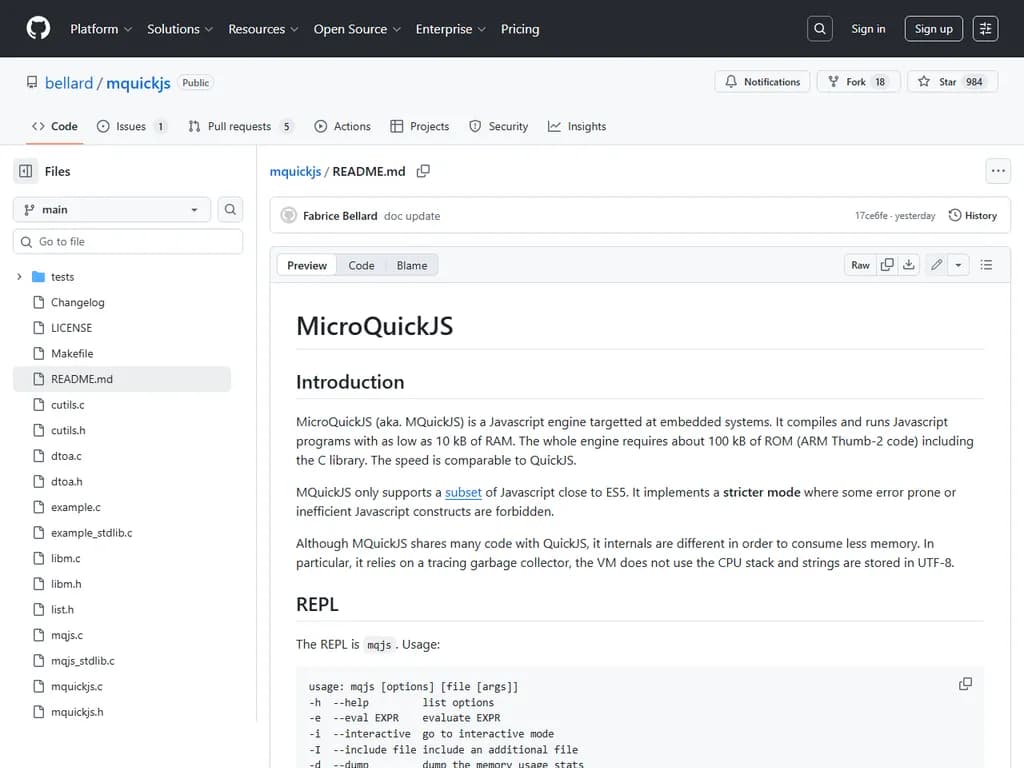 ファブリス・ベルラドが MicroQuickJS をリリース