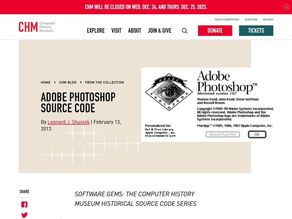 **アドビ・フォトショップ 1.0 ソースコード(1990)**