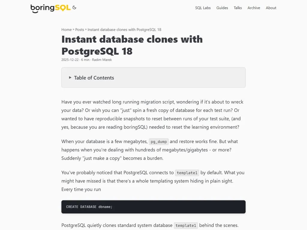 PostgreSQL 18で実現する即時データベースクローン