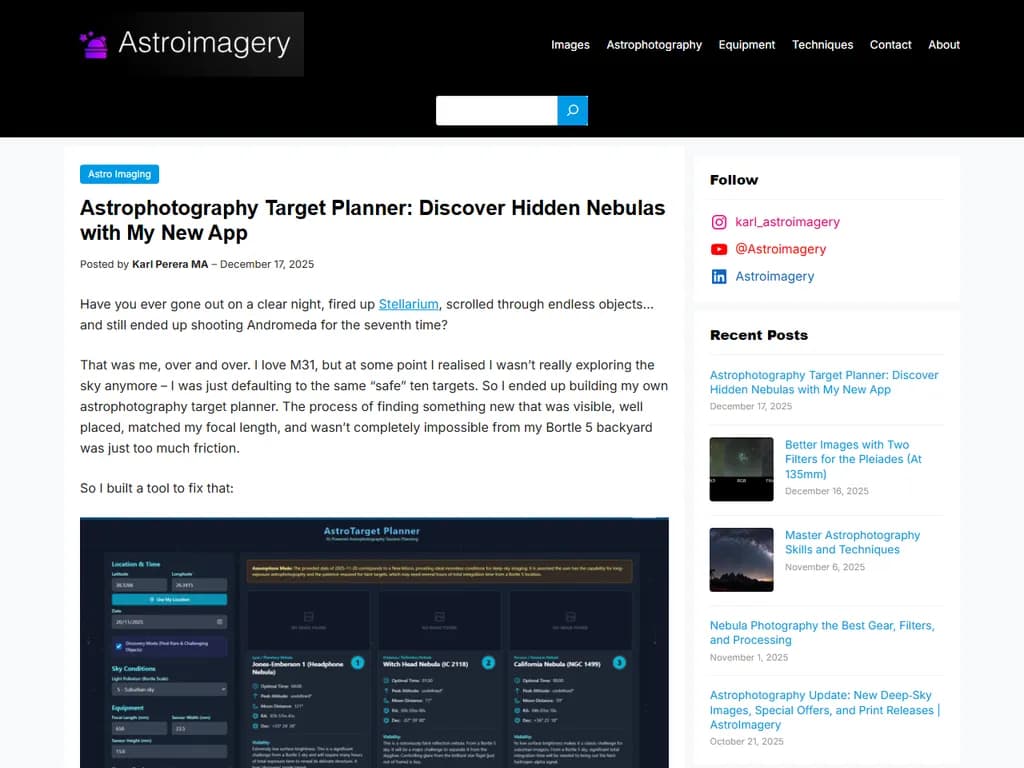 **天体写真撮影ターゲットプランナー:隠れた星雲を発見しよう**