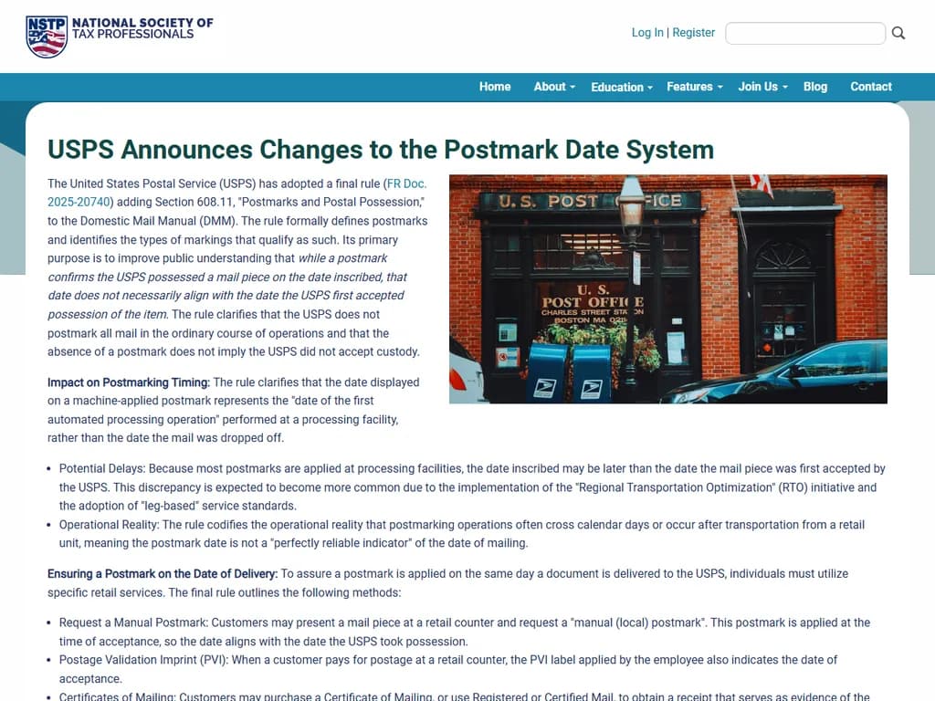 USPS(米国郵便公社)が切手印日付システムの変更を発表しました。