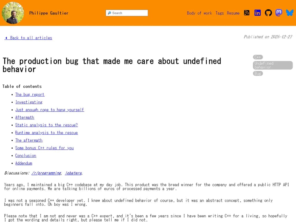 未定義動作への関心を呼び起こした、本番環境で発生したバグ。