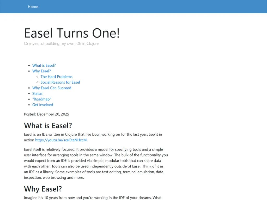 **イーゼル、1歳になる**
Clojureで自分専用IDEを構築してきた一年。
