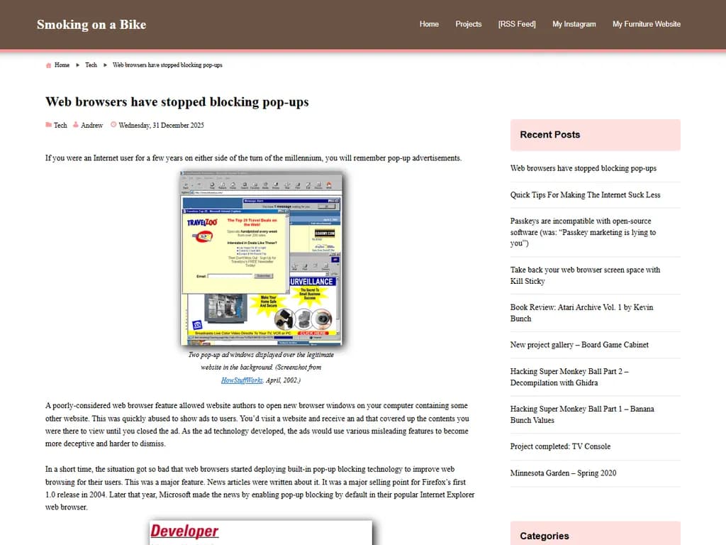 ウェブブラウザはポップアップのブロックを停止しました。
