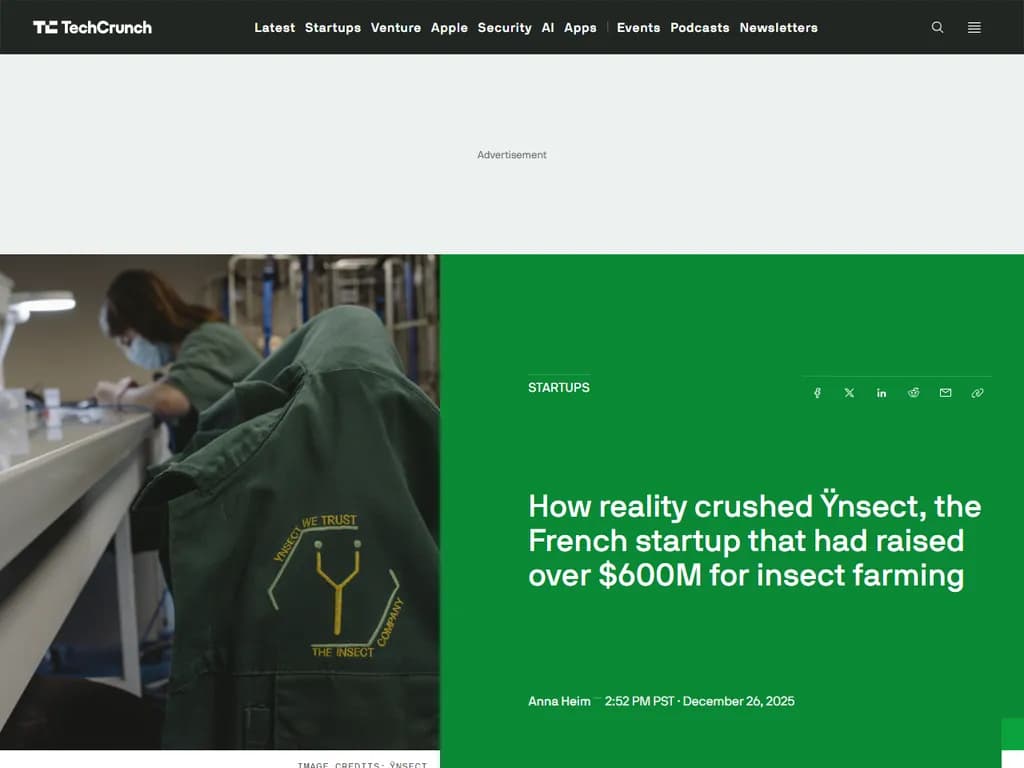 イヌスクト(Ynsct)は、フランスの昆虫農業スタートアップであり、清算手続きに移行しました。