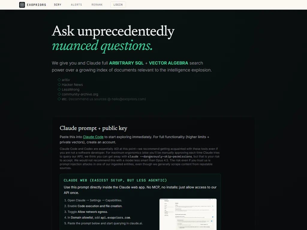 **Show HN:** *Claude Code を使って、Hacker News・ArXiv 等の 600 GB インデックスをクエリする*