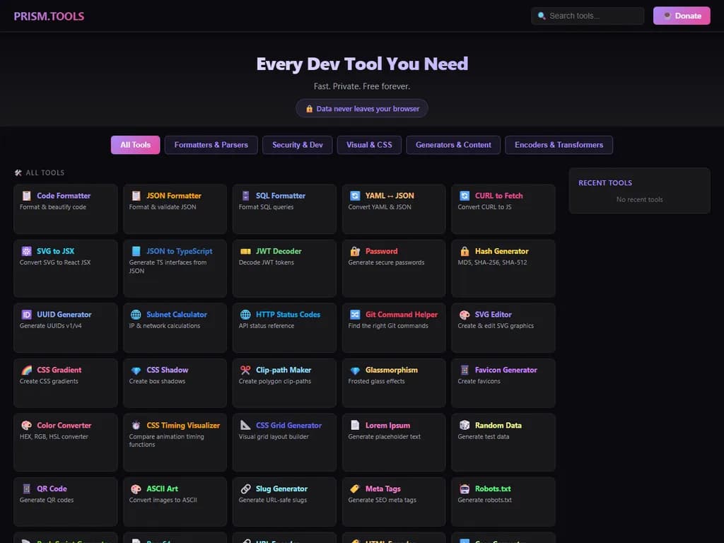 **Show HN:** 「Prism.Tools ― 無料でプライバシーに配慮した開発者向けユーティリティ」