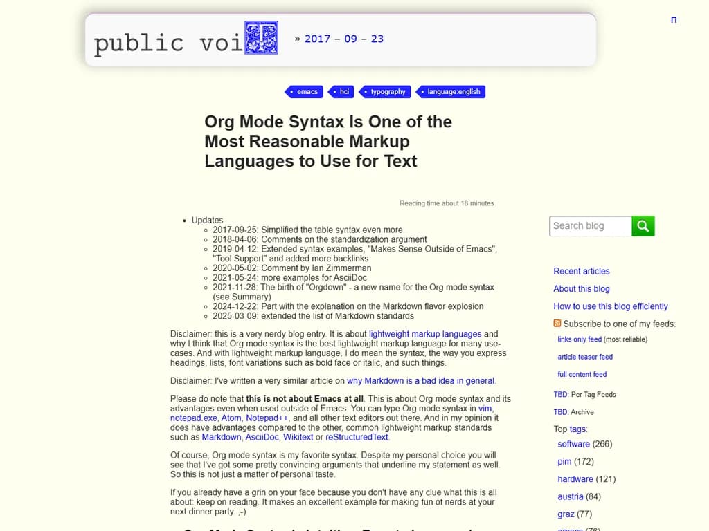 **Org モード構文 ― テキスト用として最も合理的なマークアップ言語の一つ(2017)**
