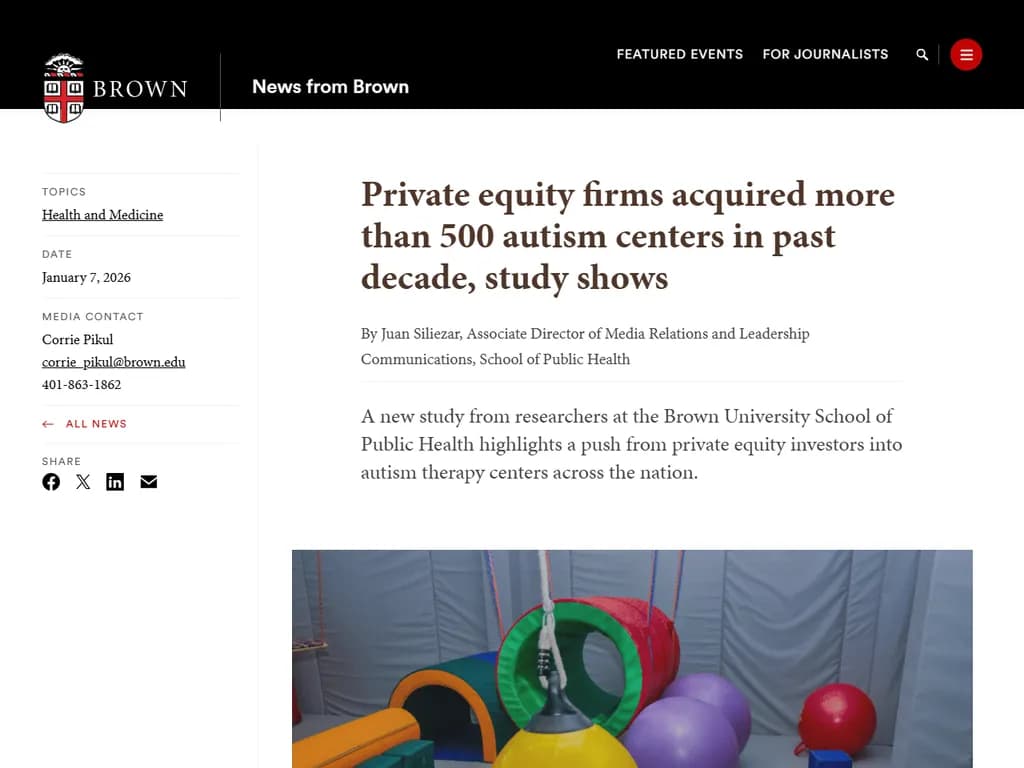 **タイトル:**
過去10年間でプライベート・エクイティ企業が500以上の自閉症センターを取得した―調査結果