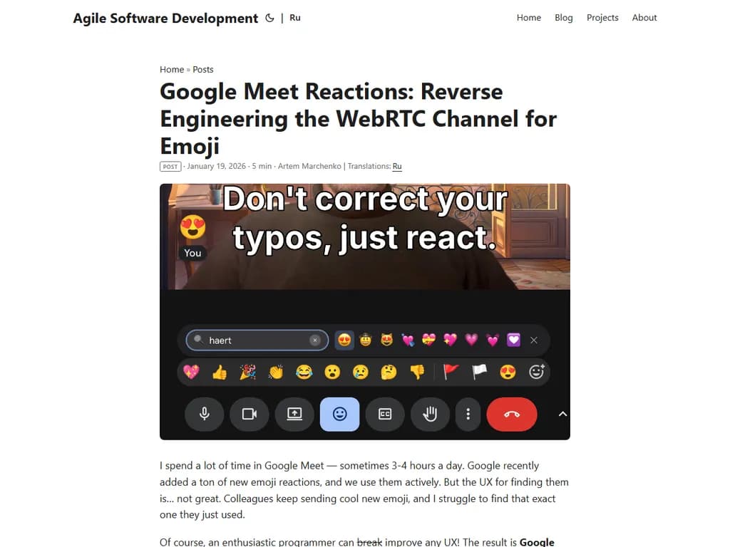 **Google Meet リアクション:WebRTCチャネルを逆解析し、絵文字を実装する**