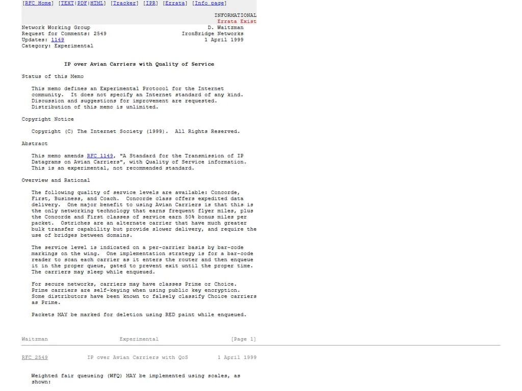 **品質保証付きアビアンキャリア上のIP(1999)**