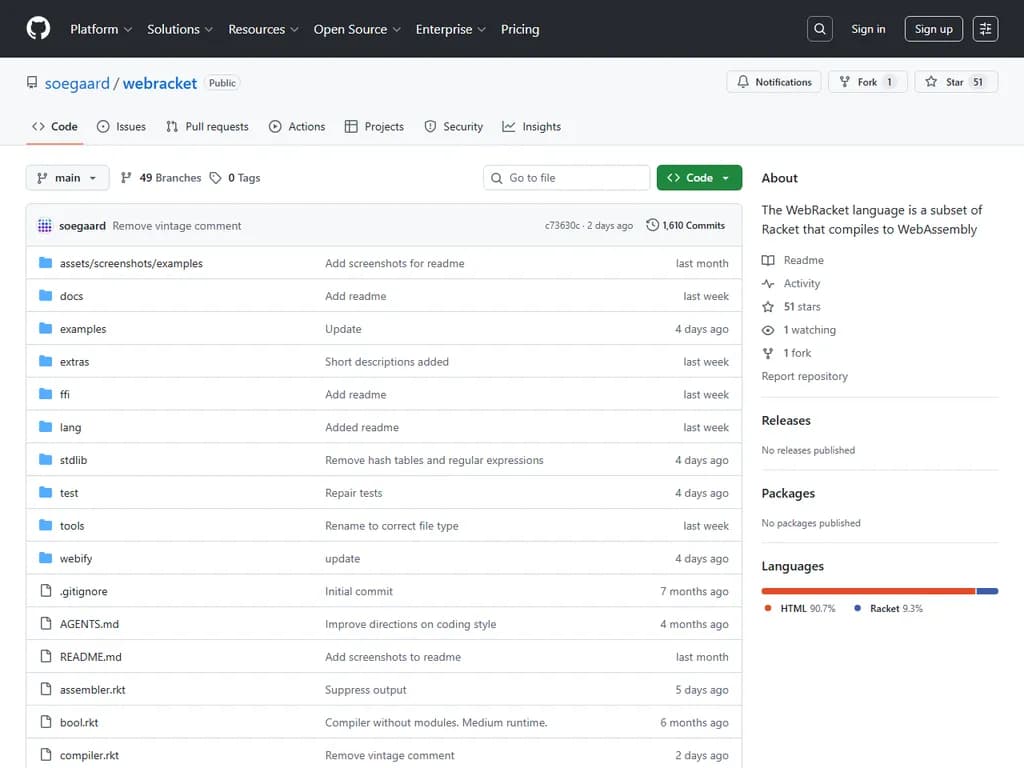 WebRacket は、WebAssembly にコンパイルされる Racket のサブセット言語です。