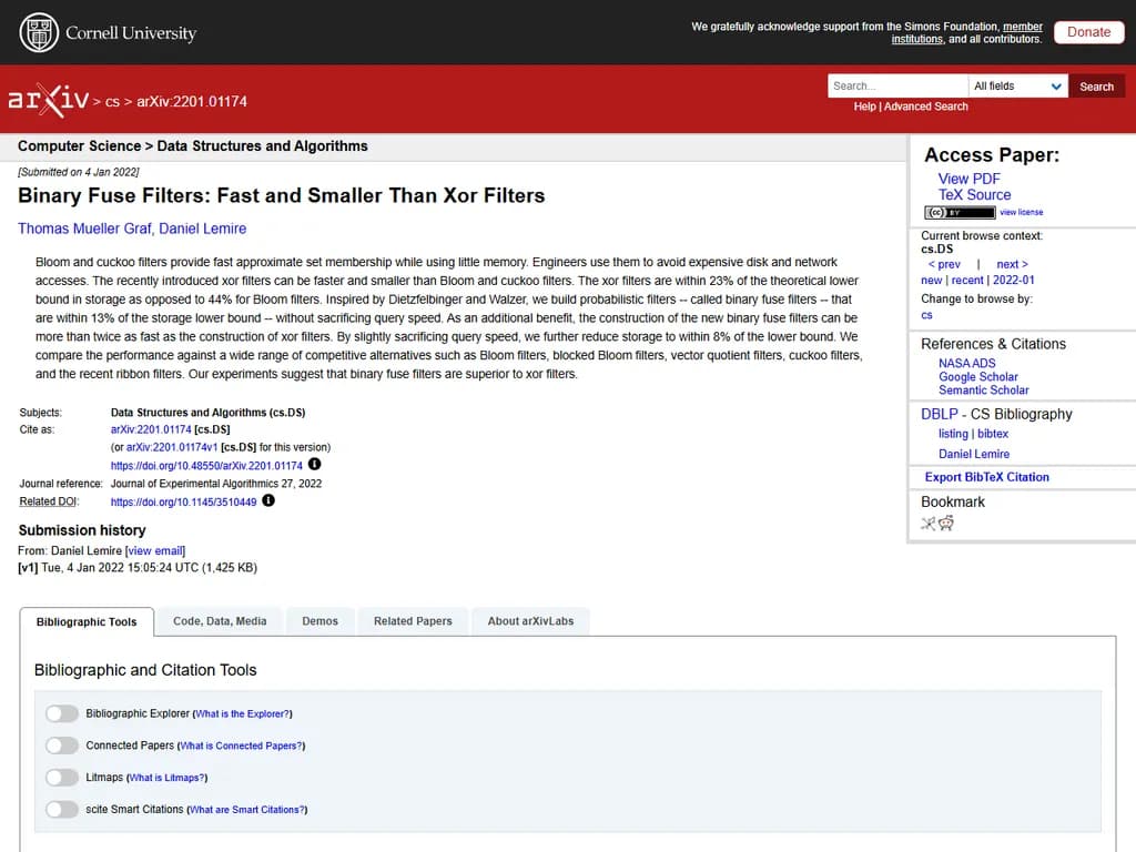 **バイナリー・フュース・フィルター:XOR フィルタより高速かつコンパクト**