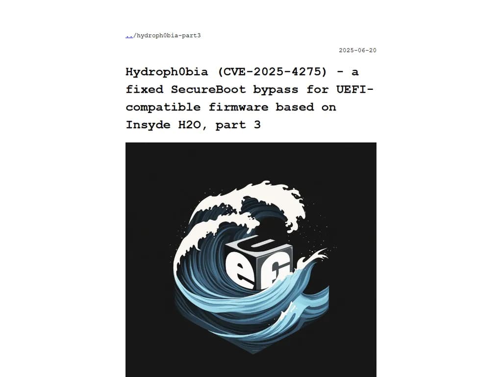 ヒドロフィオビア – Insyde H2O(2025)のUEFIファームウェアに対するSecureBoot回避の固定版