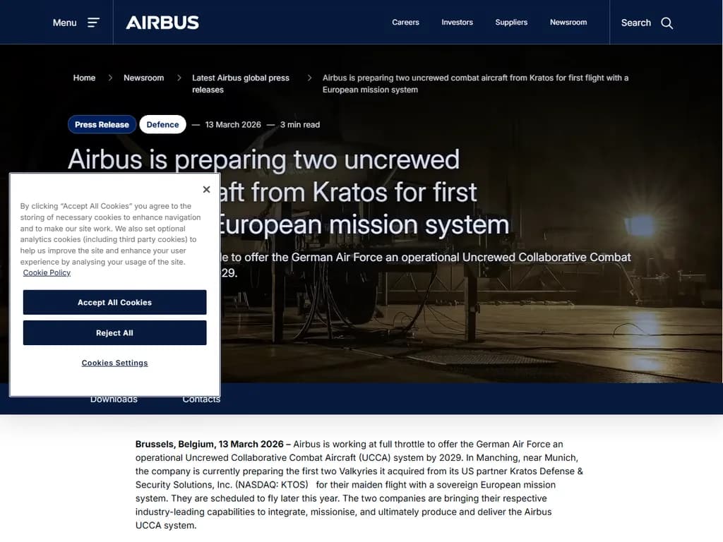 エアバスは無人戦闘機を二機開発中です。