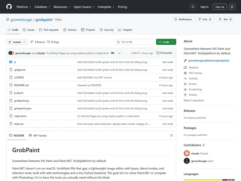 **Show HN:*GrobPaint* ― MS Paint と Paint.NET の中間地点に位置するアプリケーション