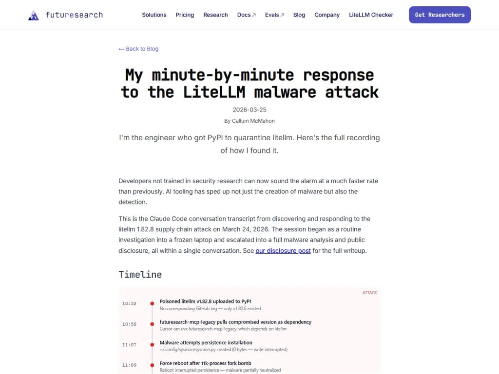 **LiteLLM マルウェア攻撃に対する私の時間別対応策**